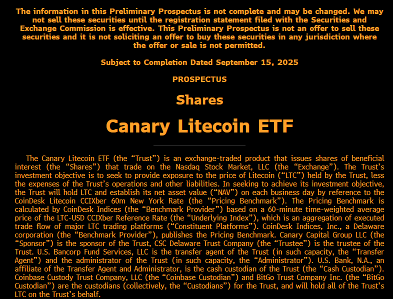 Canary Capital Litcoin ETF prospectus
