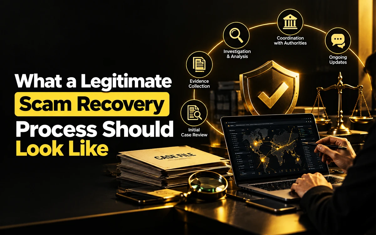 Infographic showing what a legitimate scam recovery process should look like